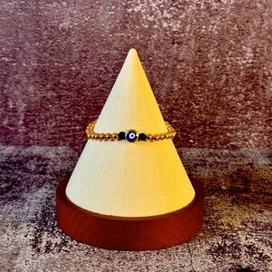 18K Gold Evil eye, Sapphire, 4mm Beads Ball Bracelet, Tarnish-free